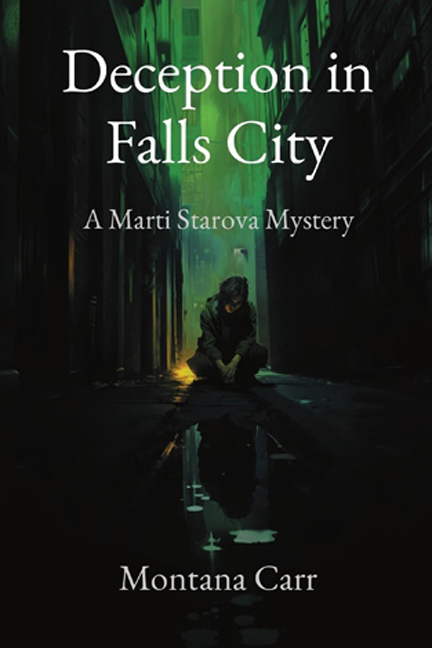 Cover of the erotic private investigator novel Deception in Falls City, A Marti Starova Mystery by author Montana Carr